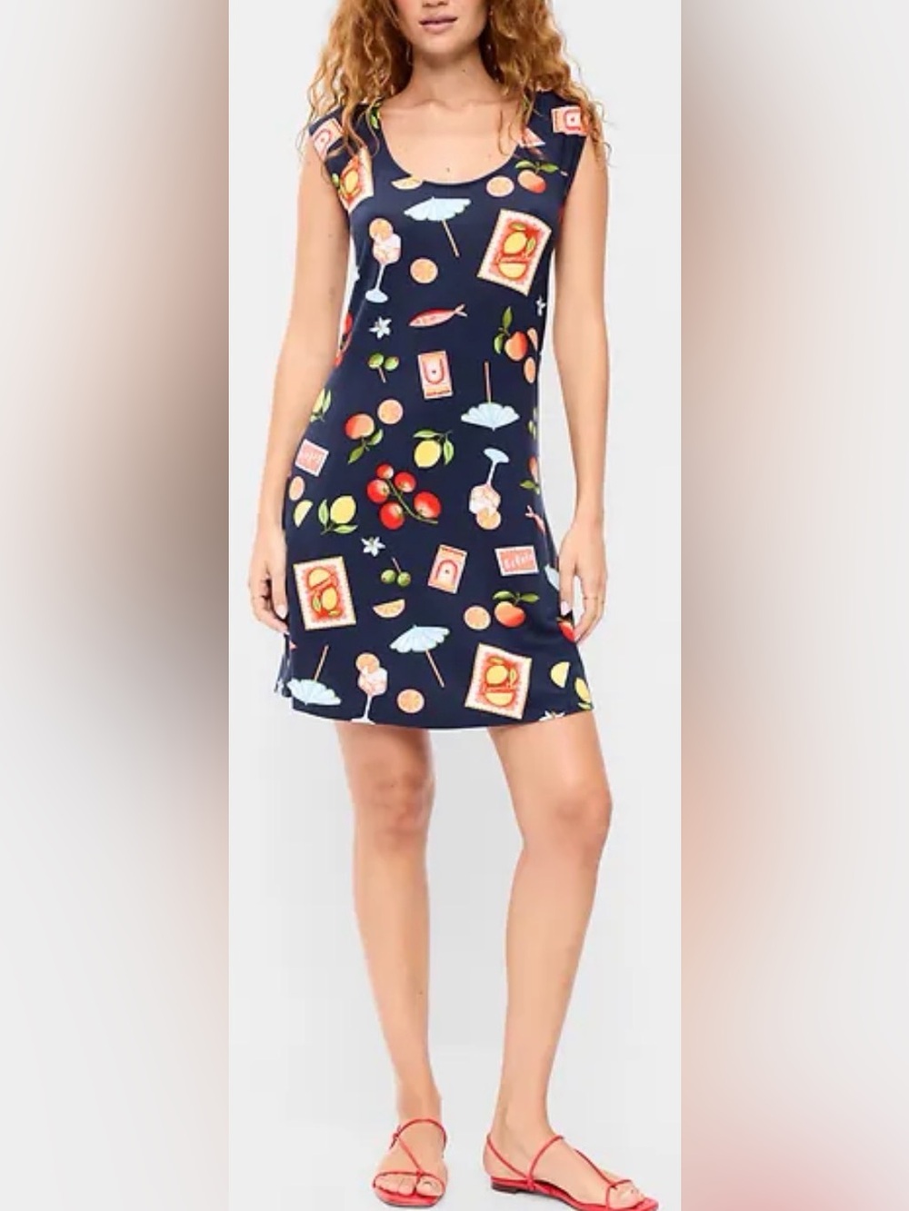 Old Navy Short Sleeve Scoop Neck Mini Dress, Mixed Fruit Print, sz S